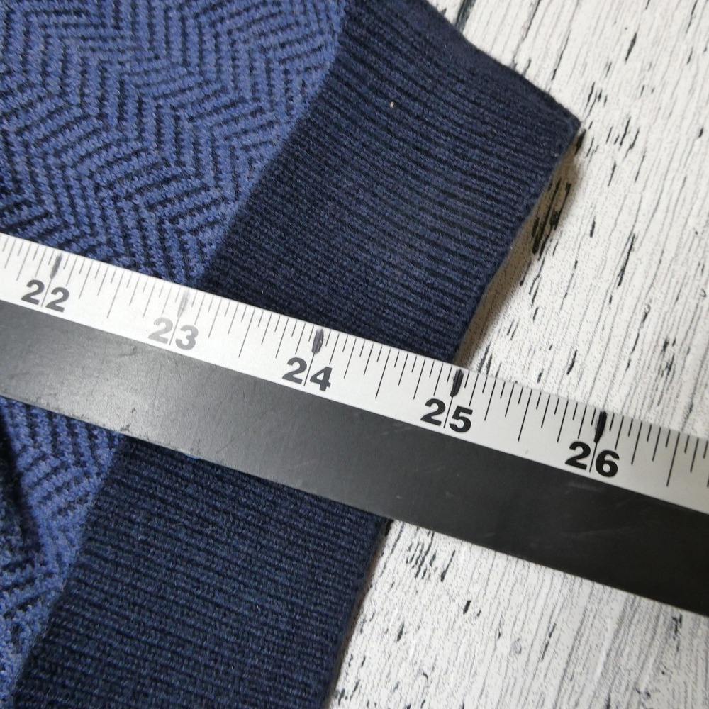 J McLaughlin Sweater Mens L Blue Herringbone 1/4 Zip Mock Neck Knit Pullover - Picture 6 of 7